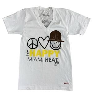 Peace Love World " I am Happy " Miami Heat Unisex V-Neck T-Shirt White XSmall